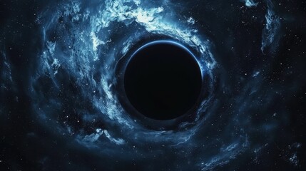 Abstract black hole with a glowing event horizon, Abstract black hole in the cosmos with a supernova explosion.