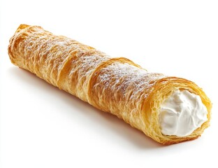 Wall Mural - Cream-filled puff pastry on white background.