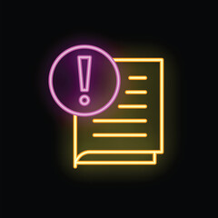 Poster - Bright neon exclamation point warning sign is hovering over a document icon