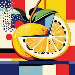 Poster - Vibrant Abstract Composition with Lemon and Geometric Shapes