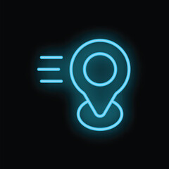 Poster - Neon location pin icon glowing on dark background