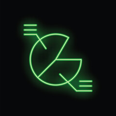 Poster - Green neon sign depicting a pie chart glowing on a black background