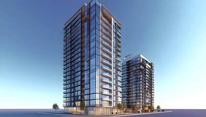 Leinwandbilder - Three dimensional rendering of Modern high-rise building, AI generated