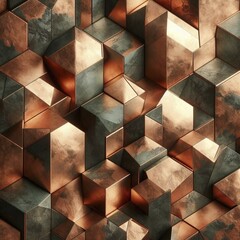 Poster - 3d rendering of an abstract geometric texture in copper tones, ai generated