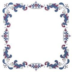 Poster - Vector floral frame with traditional Norwegian Rosemaling motif