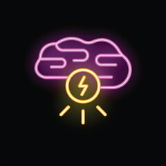 Poster - neon sign illustrating the concept of generating an idea with a brain and a light bulb