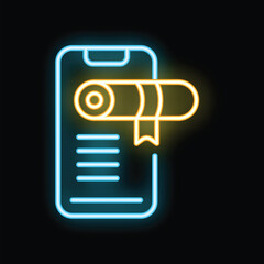 Poster - Vibrant neon icon depicting a smartphone displaying an e diploma, symbolizing the growing trend of online education and digital credentials