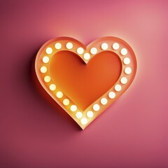 Poster - A heart-shaped neon light against a pink background with a romantic glowing effect, Hearts on defocused background