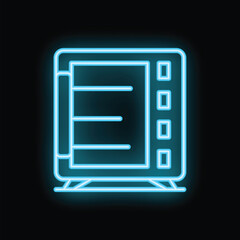 Poster - Glowing neon icon of convection oven for food preparation on black background
