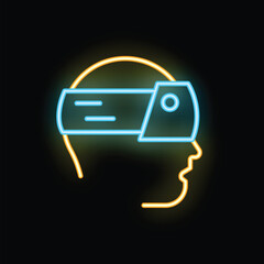Poster - Neon sign depicting the profile of a human head wearing a virtual reality headset