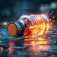 Leinwandbilder - Explosive Bottle A Fiery Encounter blurry backgrounds