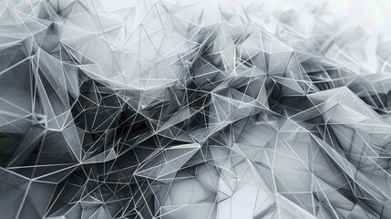 Abstract 3D geometric structure characterized by sharp lines and a grey color palette, AI generated