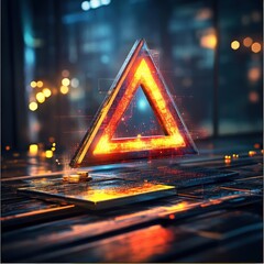 Poster - Vibrant Neon Triangle in Dark Environment blurry backgrounds