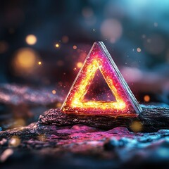 Poster - Illuminated Triangle Symbol on a Mystical Background blurry backgrounds
