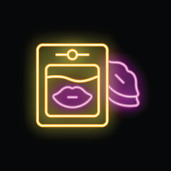 Poster - neon glowing icon of an online advertisement for lip gloss or lipstick on a smartphone