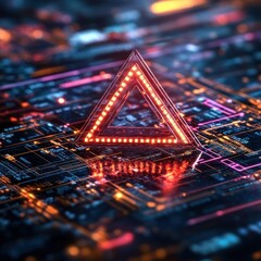 Leinwandbilder - Illuminated digital triangle on a circuit board background blurry backgrounds