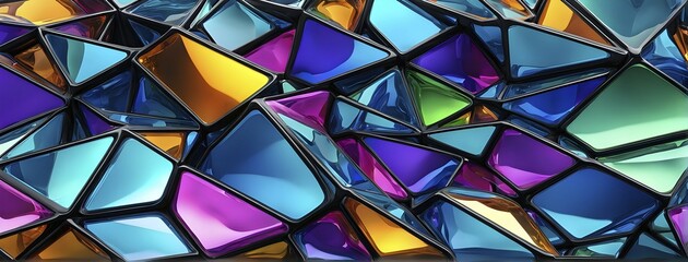 Poster - 3d rendering of vibrant colored abstract changing glass design in an ornament structure, ai generate