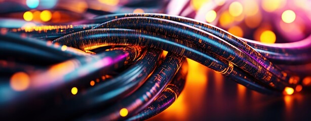 Aufkleber - Vibrant Abstract Cables with Illuminated Details Blur background