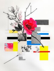 Poster - Abstract Floral Composition with Bright Colors and Geometric Shapes