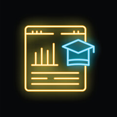 Poster - neon sign representing an online education platform with charts symbolizing progress tracking