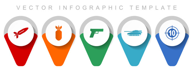 Poster - War pointer collection, miscellaneous icons such as missle, bomb, gun, tank and target, flat design vector infographic template in eps 10