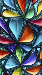Poster - 3d rendering of vibrant colored abstract changing glass design in an ornament structure, ai generate
