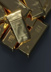 Poster - Gold bar lying on a dark background. 3D rendering. Illustration