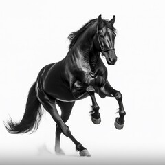 Poster - Black horse (Equidae), against white background, AI generated