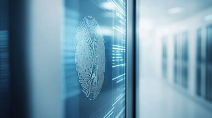 Poster - Digital fingerprint on a glass panel in a modern data center