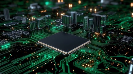 Poster - building the future city with technology and smart innovations on a circuit board