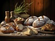 © moltobene/imageBROKER - Variety of freshly baked bread, loaves of different types of wholemeal bread, slices arranged on a table with cereals, healthy eating, AI generated