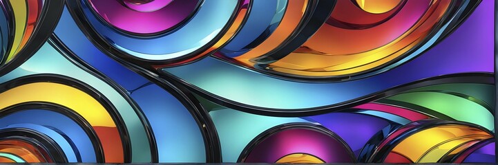 Poster - 3d rendering of vibrant colored abstract changing glass design in an ornament structure, ai generate