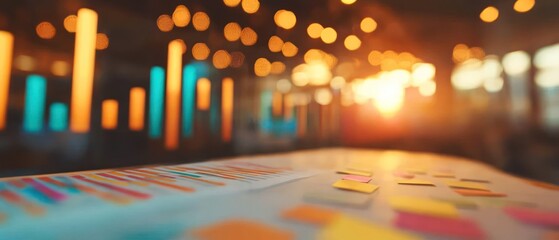 Poster - Colorful sticky notes on a table with blurred lights in background