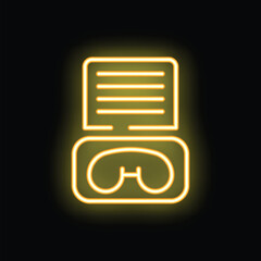 Poster - Neon icon showing eyeglasses resting on an open book, symbolizing the concepts of reading, vision, and knowledge