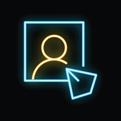 Poster - Neon cursor clicking on a profile picture icon, representing the concept of online identity