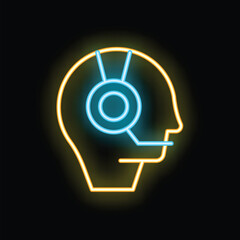 Poster - Neon sign depicting the head of a customer service representative wearing a headset, symbolizing communication and support