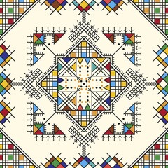 Poster - Decorative geometric repeating pattern inspired by Al-Qatt Al-Asiri traditional paintings
