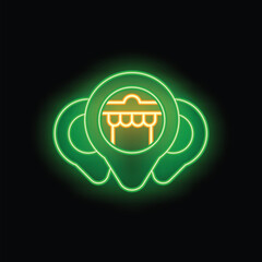 Poster - Glowing neon sign with a location pin pointing a mexican food restaurant, perfect for attracting customers