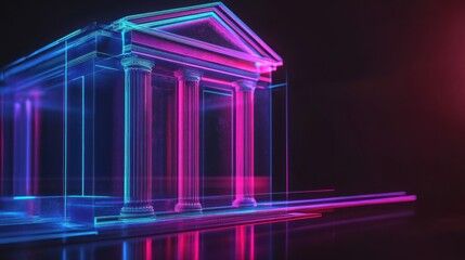 Poster - creative wide online banking hologram on dark background. technology, fintech and finance concept. 3