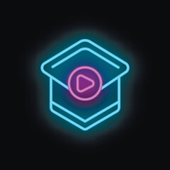 Poster - Neon sign of an open package with a play button inside, symbolizing online streaming services