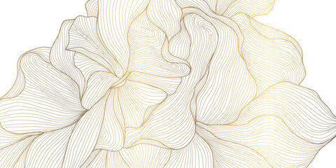 Wall Mural - vector gold on white floral line background, leaves and flowers abstract bloom pattern. blossom trop