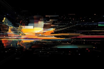 Poster - Data processing visualization with vibrant colors against a black background demonstrating digital transformation, data processing on black background