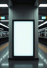 Poster - Mockup Vertical Ad Poster sign display on Metro station
