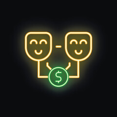 Poster - This neon icon represents the concept of sharing money with a positive attitude