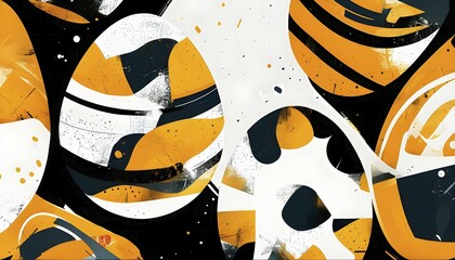Poster - illustration of an abstract easter egg design with geometric patterns, bold colors, and a mix of tex