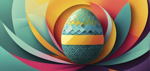 Poster - abstract easter egg design with geometric patterns, bold colors, and a mix of textures, creating a m