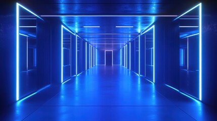 Poster - creative glowing digital blue background. nft, ai, vpn, technology, future and big data concept. 3d 