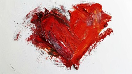 Poster - An abstract heart painted in vibrant red strokes on a white background reflects strong emotion, ai generated, AI generated