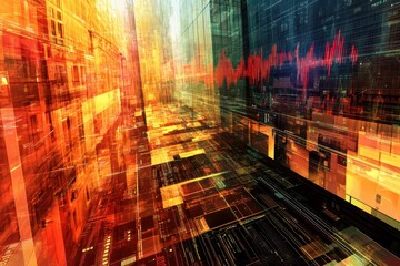 Poster - Collage of business interactions and digital data trends in an urban environment, Collage of various business scenes and digital data concept Multi screen Scaling transition