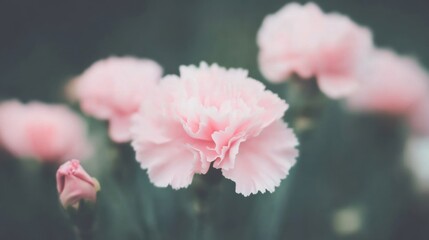 Poster - Delicate pink carnations showcase their fluffy petals in a close up, reflecting the beauty of nature during springвЂ™s blooming season